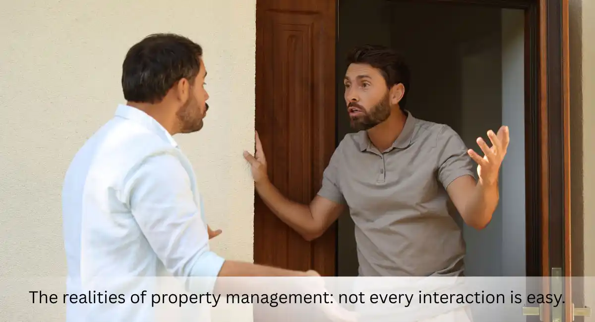 Landlord and tenant in a heated conversation at the front door – managing difficult tenant situations in Ontario