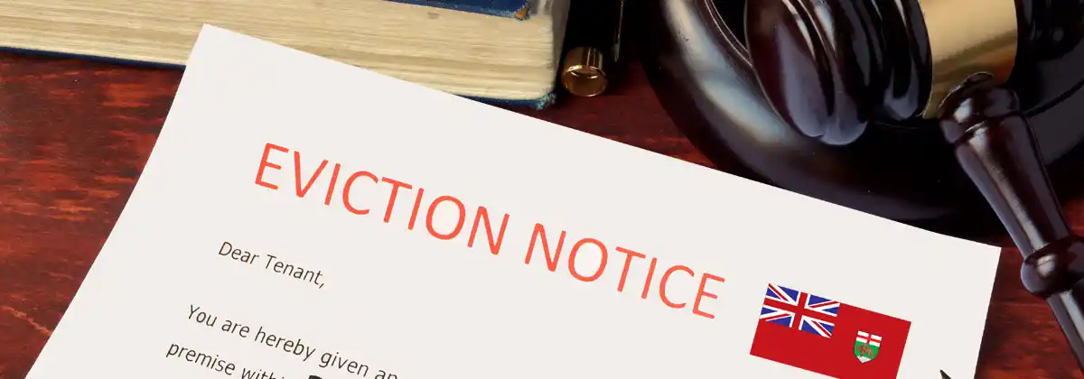 Eviction notice document with Ontario flag and gavel symbolizing landlord-tenant legal process in Ontario.